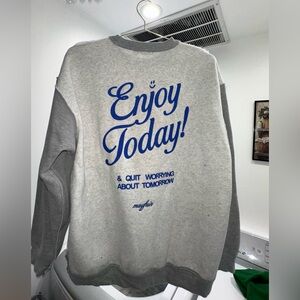 Mayfair Gray and Blue Graphic Sweatshirt enjoy today crewneck